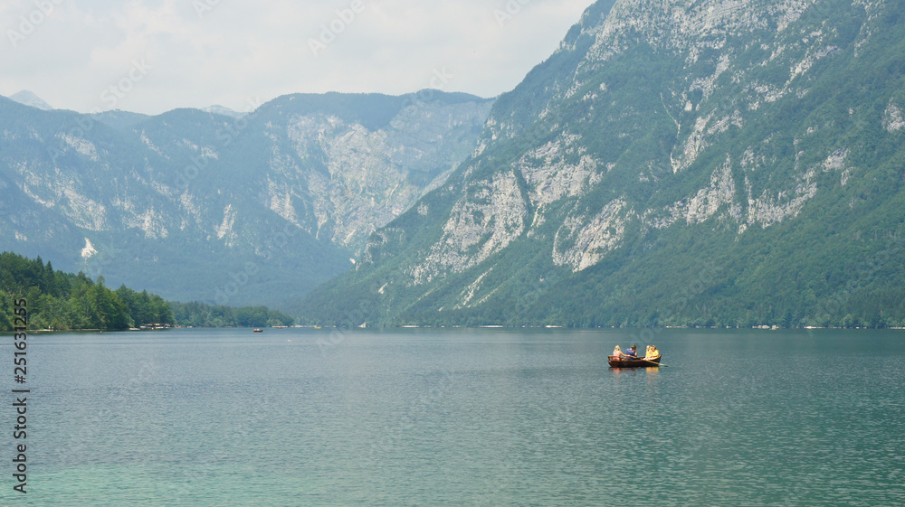 Scenic view of the lake Bohinj and Julian Alps mounntains, Slovenia