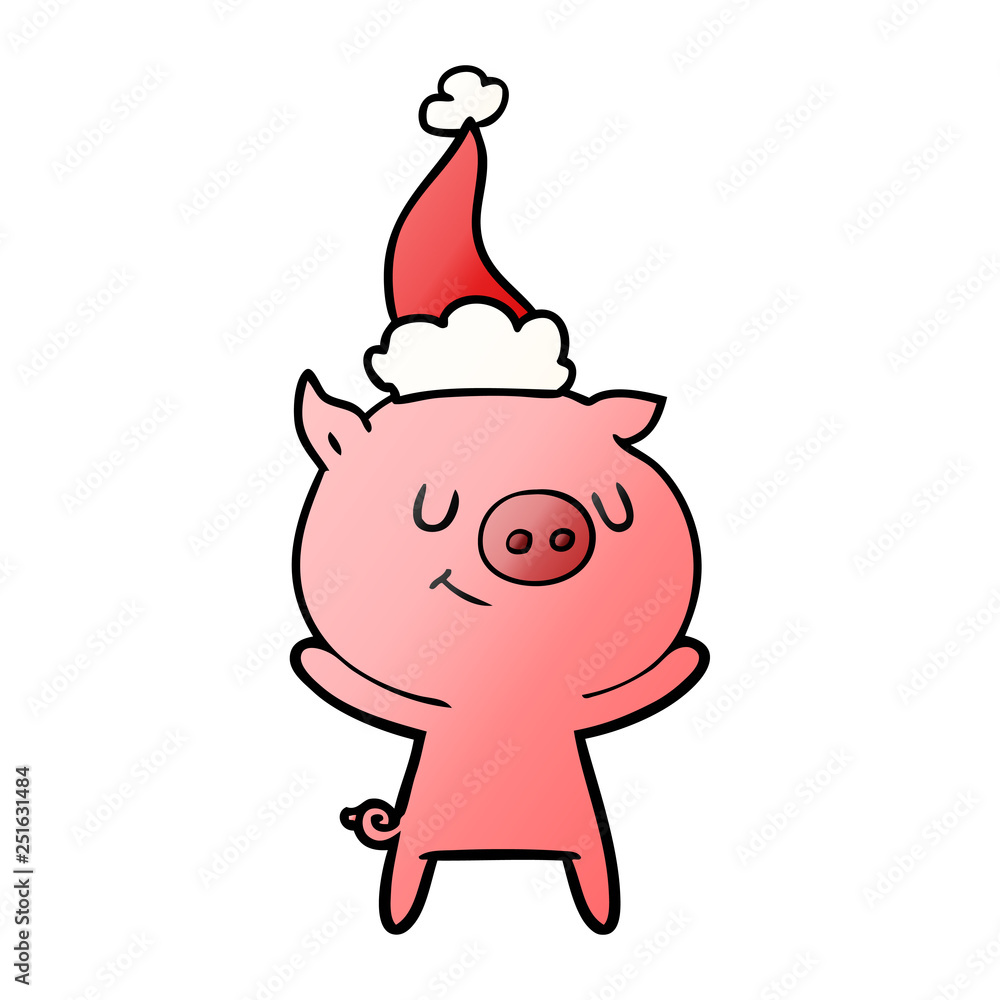happy gradient cartoon of a pig wearing santa hat happy gradient cartoon of a pig wearing santa hat