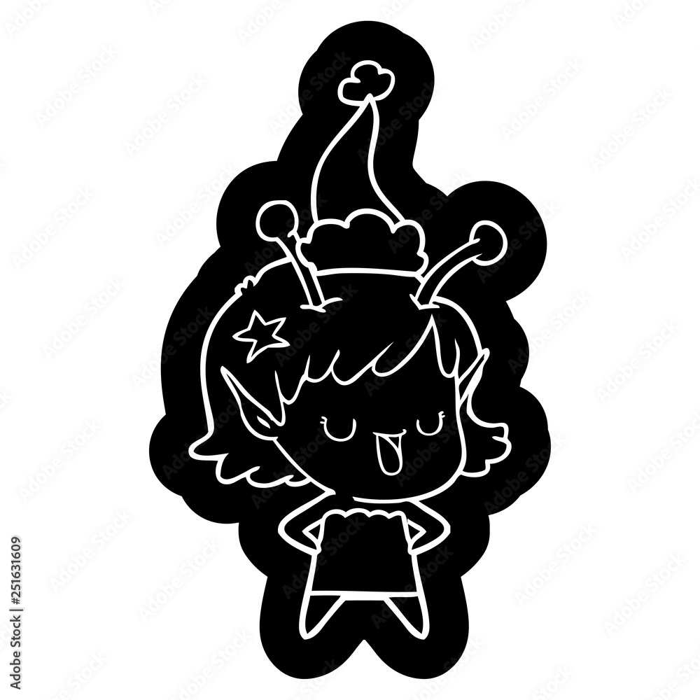 happy alien girl cartoon icon of a wearing santa hat happy alien girl cartoon icon of a wearing santa hat