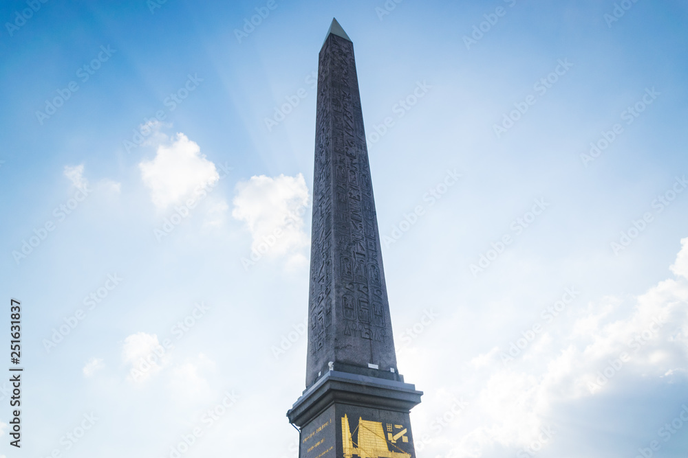 PARIS, FRANCE - 02 OCTOBER 2018: Egyptian Luxor obelisk on the place de la Concorde