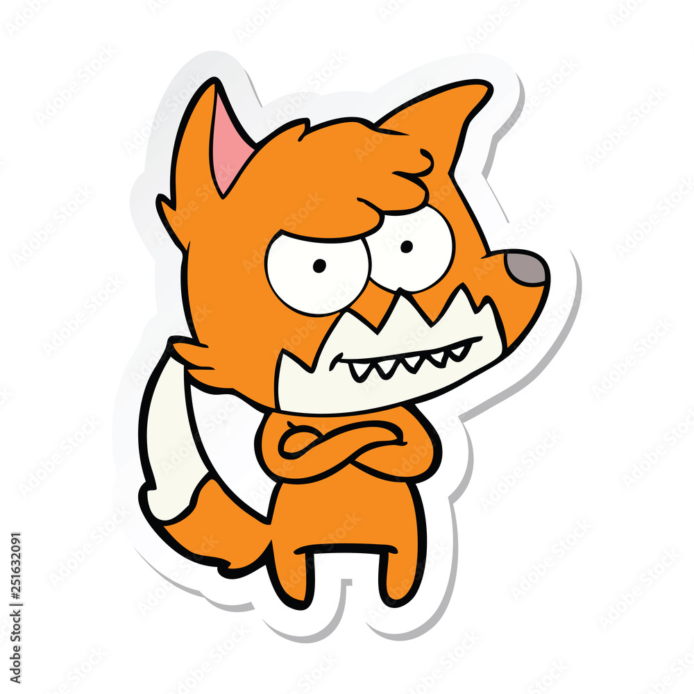 sticker of a cartoon grinning fox sticker of a cartoon grinning fox