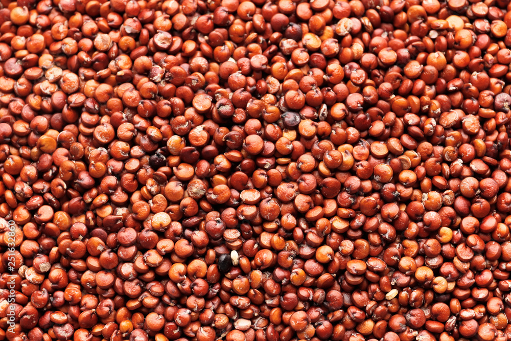 Organic Red Quinoa seeds (Chenopodium quinoa) in full frame background. Micro Closeup, Top view. Organic Red Quinoa seeds (Chenopodium quinoa) in full frame background. Micro Closeup, Top view.
