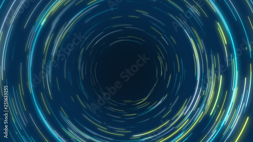 Blue & yellow abstract circular radial lines background. Data flow. Optical fiber. Motion effect. Background photo