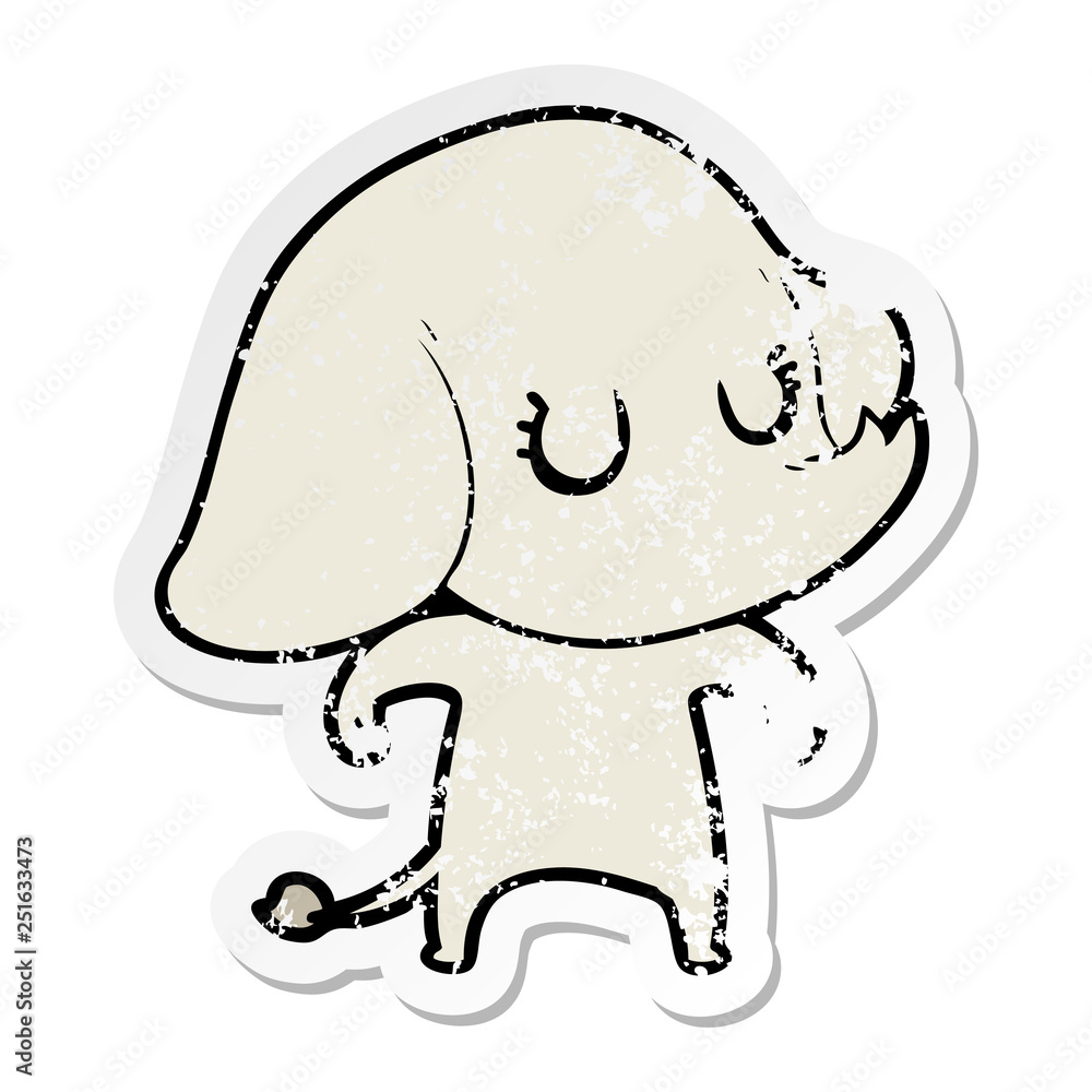 distressed sticker of a cute cartoon elephant distressed sticker of a cute cartoon elephant