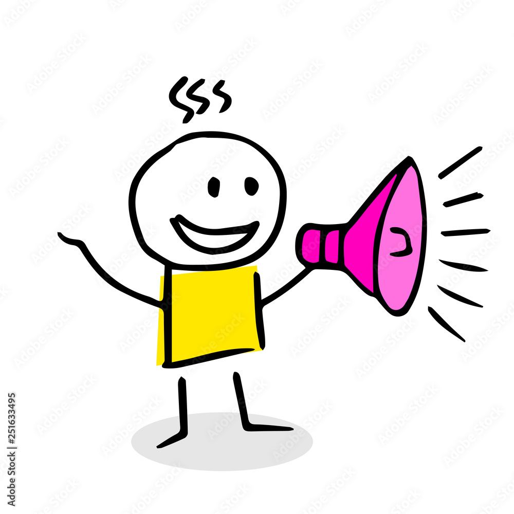 Vector stick figure with a horn anouncing something. Vector stick figure with a horn anouncing something.