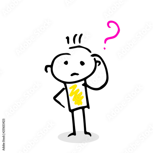 Thinking vector stick figure with question sign.