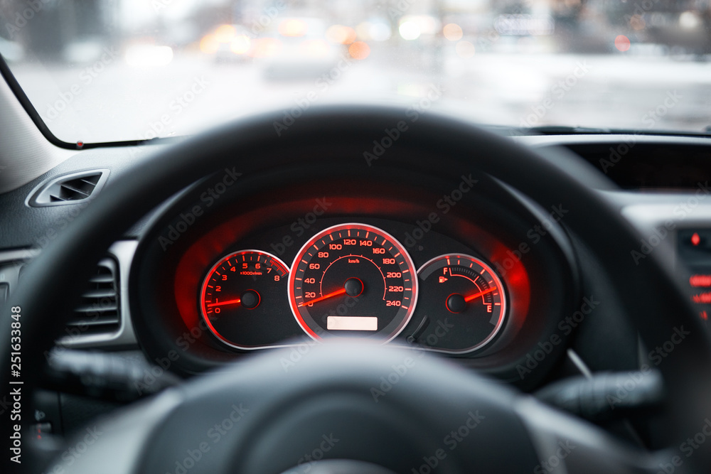 car dashboard and steering wheel