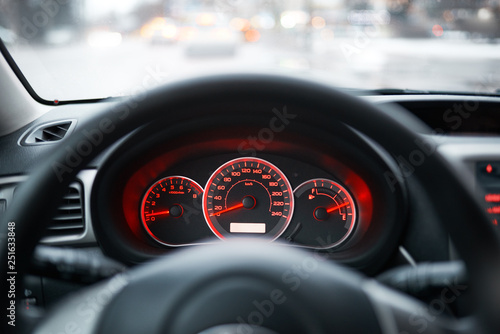 car dashboard and steering wheel