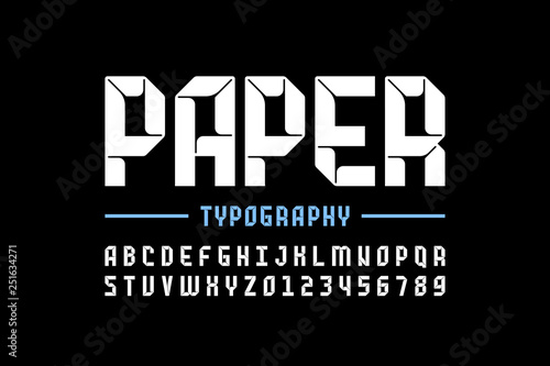Modern origami style font, paper folding alphabet letters and numbers