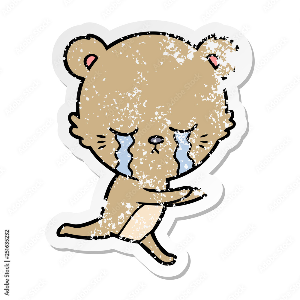 distressed sticker of a crying cartoon bear distressed sticker of a crying cartoon bear