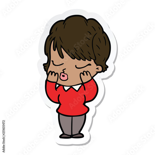 sticker of a cartoon woman with eyes shut