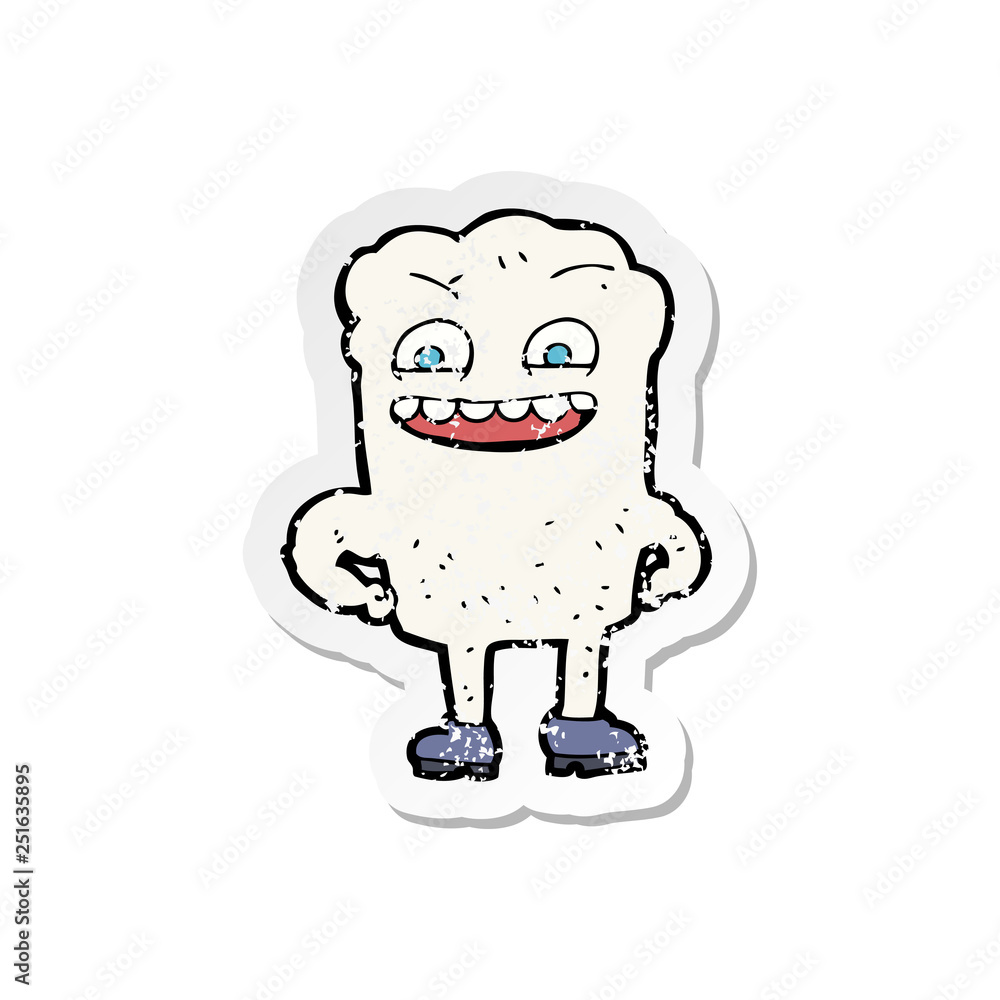 retro distressed sticker of a cartoon happy tooth retro distressed sticker of a cartoon happy tooth