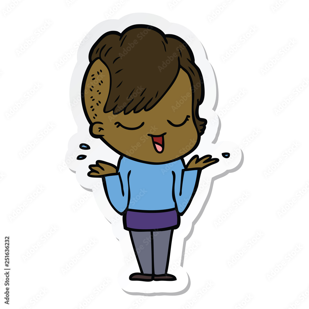sticker of a happy cartoon girl sticker of a happy cartoon girl