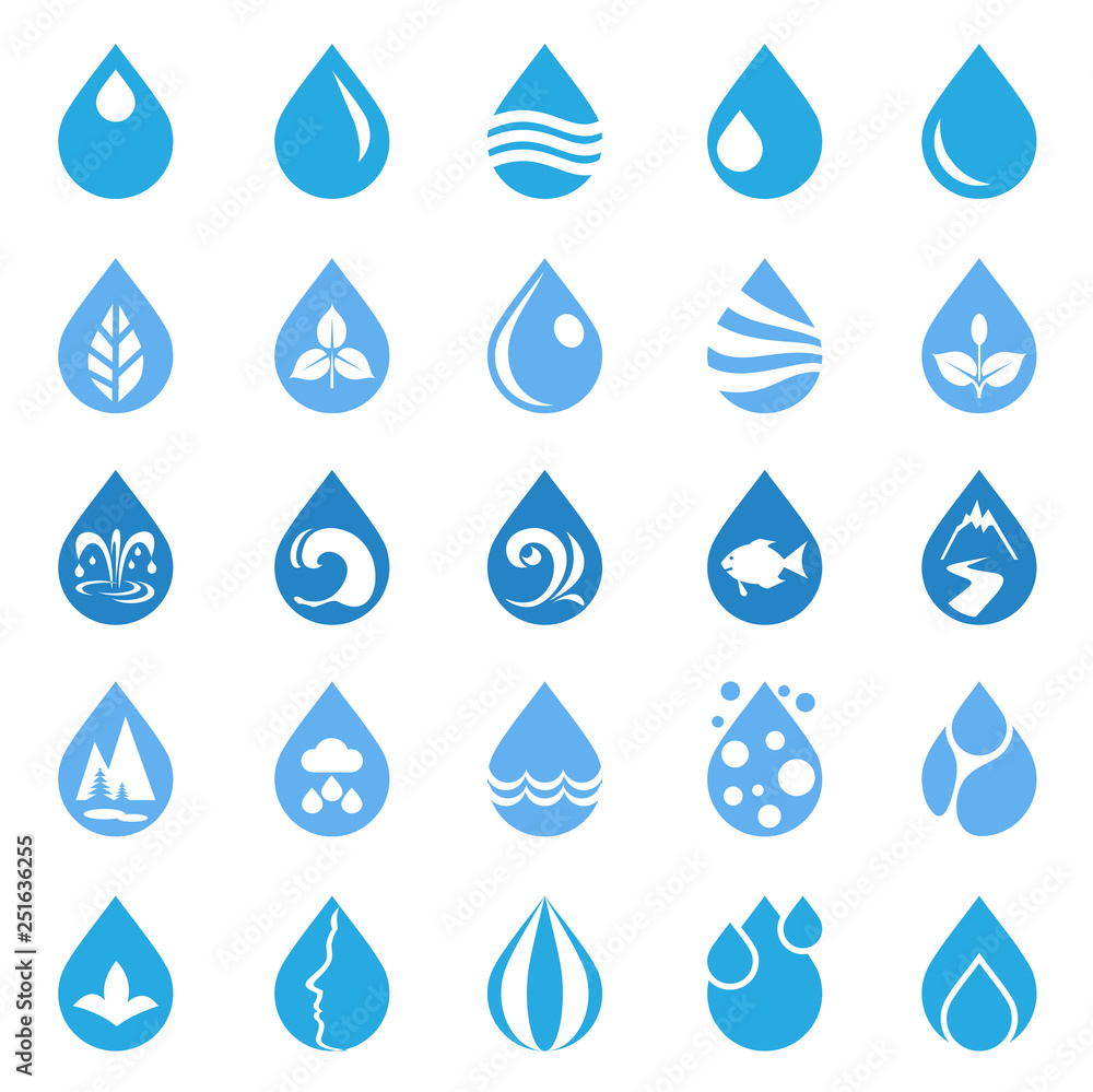 Drop water icons set on white background for graphic and web design, Modern simple vector sign. Internet concept. Trendy symbol for website design web button or mobile app Drop water icons set on white background for graphic and web design, Modern simple vector sign. Internet concept. Trendy symbol for website design web button or mobile app