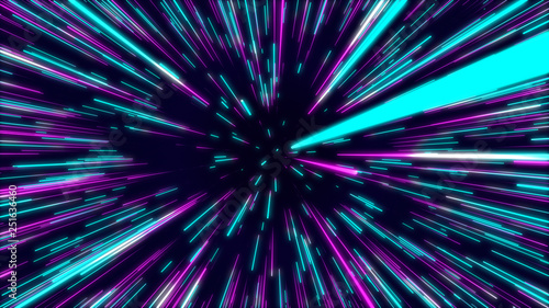 Blue, purple and pink abstract radial lines geometric background. Data flow tunnel. Explosion star. Motion effect. background