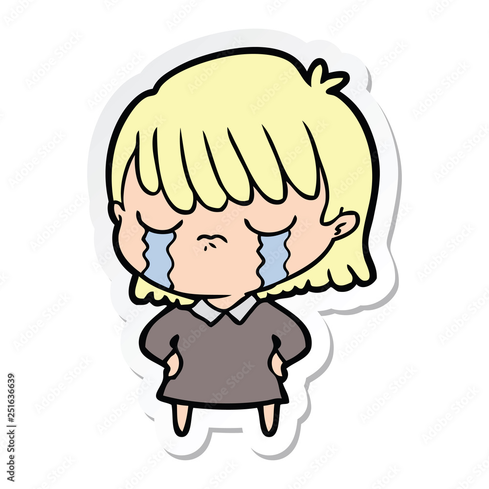 sticker of a cartoon woman crying sticker of a cartoon woman crying
