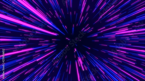 Blue, purple and pink abstract radial lines geometric background. Data flow tunnel. Explosion star. Motion effect. background
