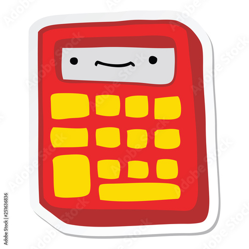 sticker of a cartoon calculator