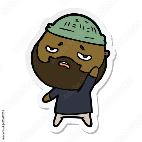 sticker of a cartoon worried man with beard