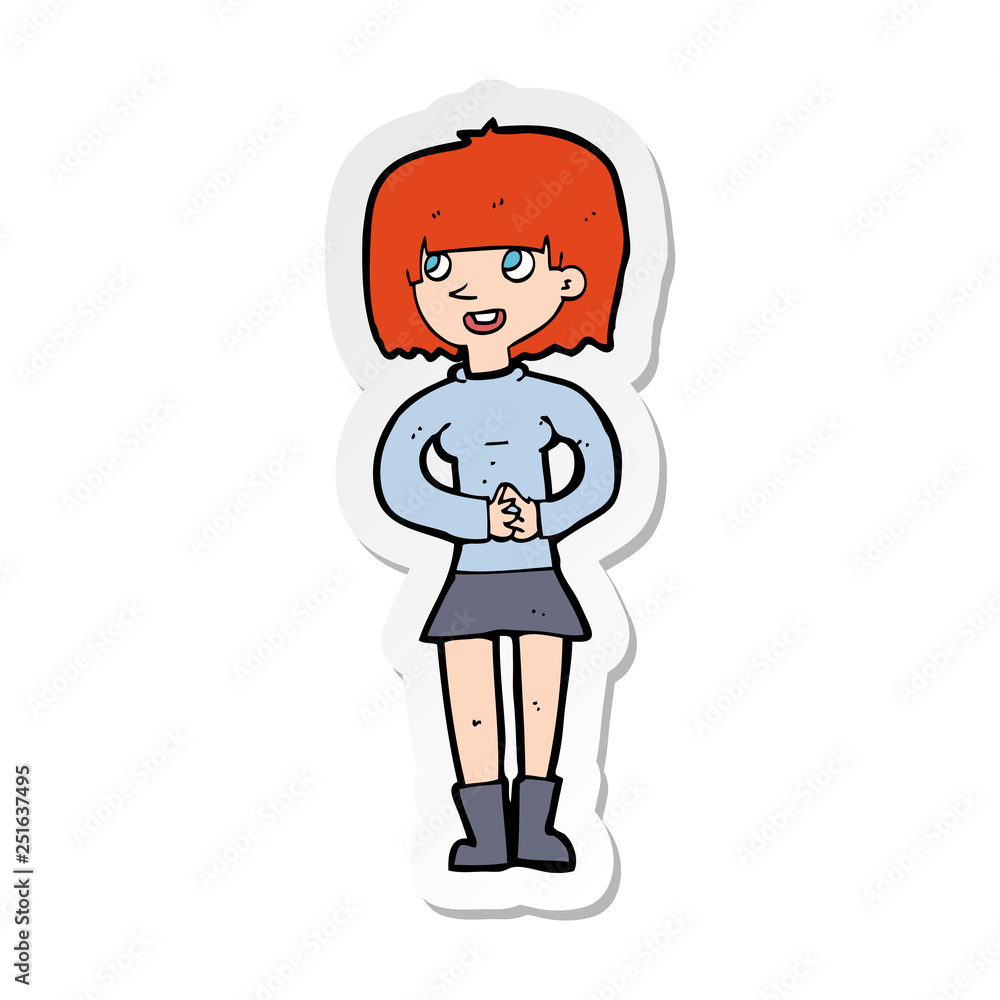 sticker of a cartoon friendly woman sticker of a cartoon friendly woman