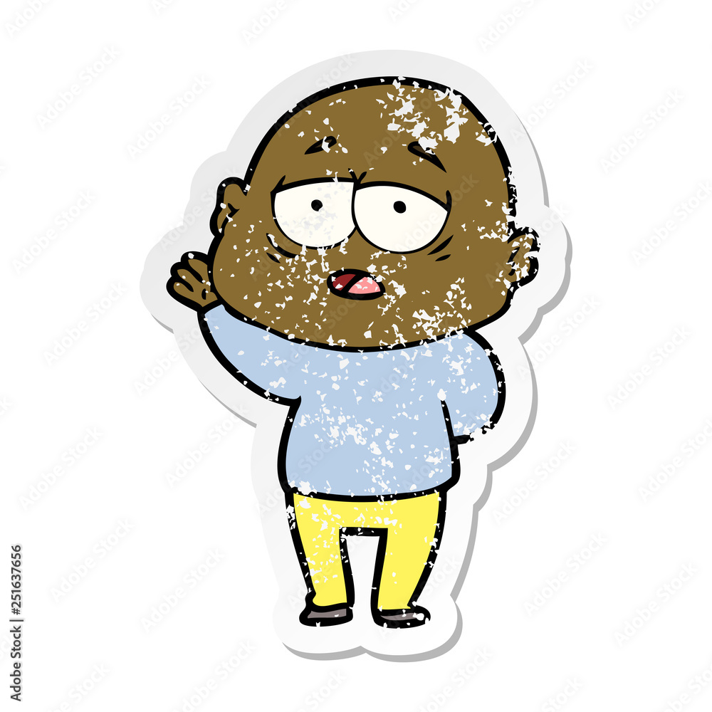 distressed sticker of a cartoon tired bald man distressed sticker of a cartoon tired bald man