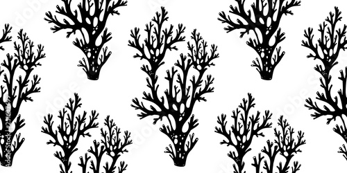 Tree branches or coral algae doodle linear seamless pattern.