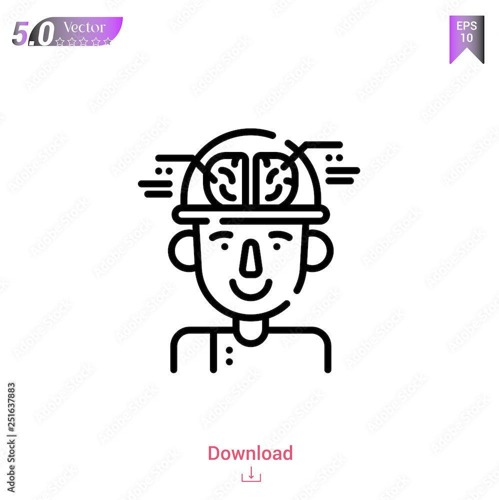 Fototapeta premium Outline brain icon of future world icons isolated on white background. Line pictogram. Graphic design, mobile application, logo, user interface. Editable stroke. EPS10 format vector illustration