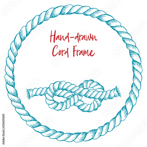 Hand-drawn cord frame in vintage engraving art style isolated on white background. For decoration design, border, web banner