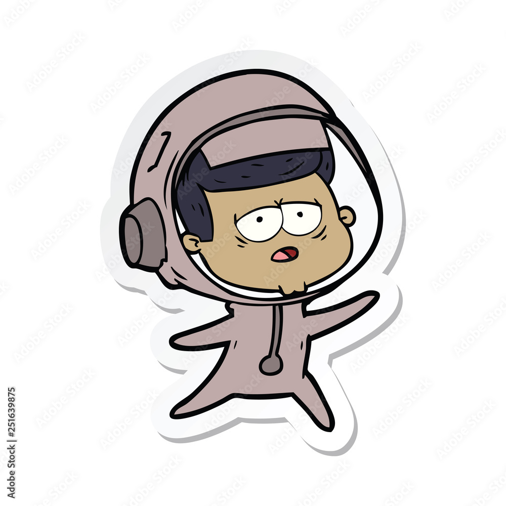 sticker of a cartoon tired astronaut sticker of a cartoon tired astronaut