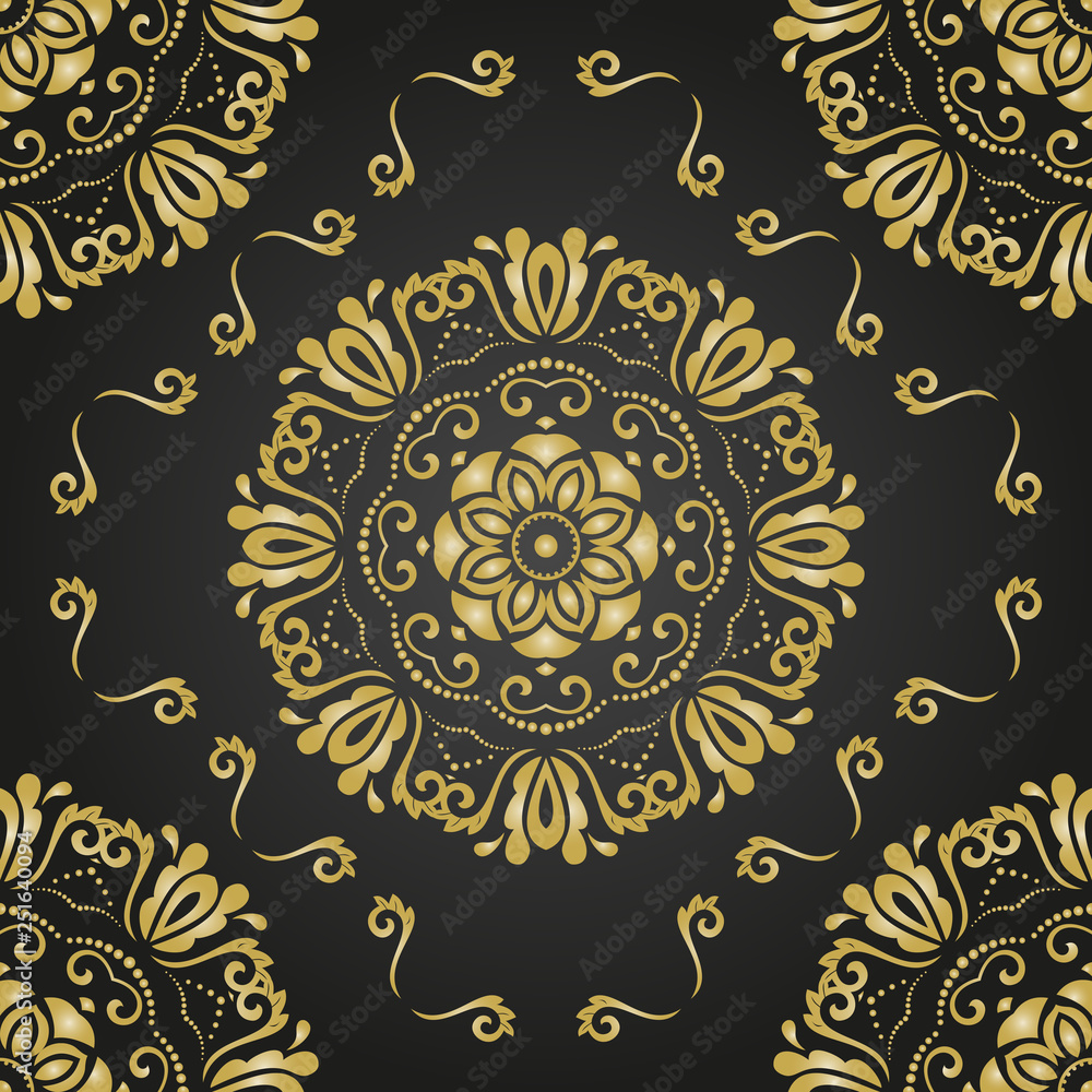 Orient vector classic pattern. Seamless abstract background with vintage elements. Orient black and golden background. Ornament for wallpaper and packaging