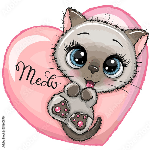 Cute Cartoon Kitten with big eyes