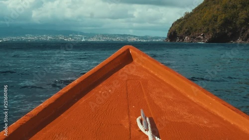 Moving boat on Caribbean ocean	 photo