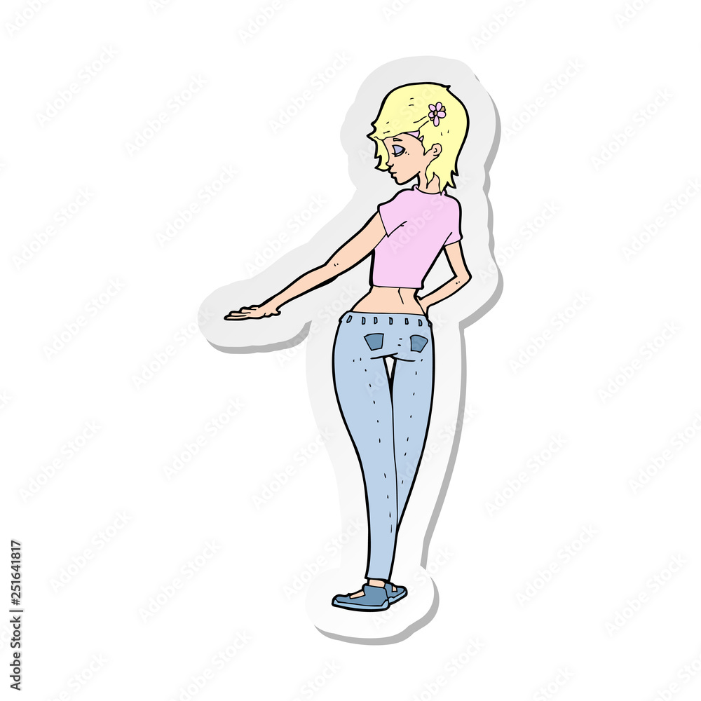 sticker of a cartoon pretty girl in jeans and tee sticker of a cartoon pretty girl in jeans and tee