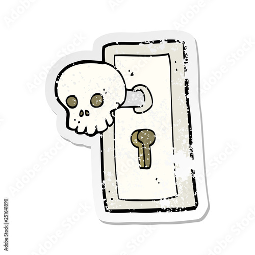retro distressed sticker of a cartoon spooky door knob