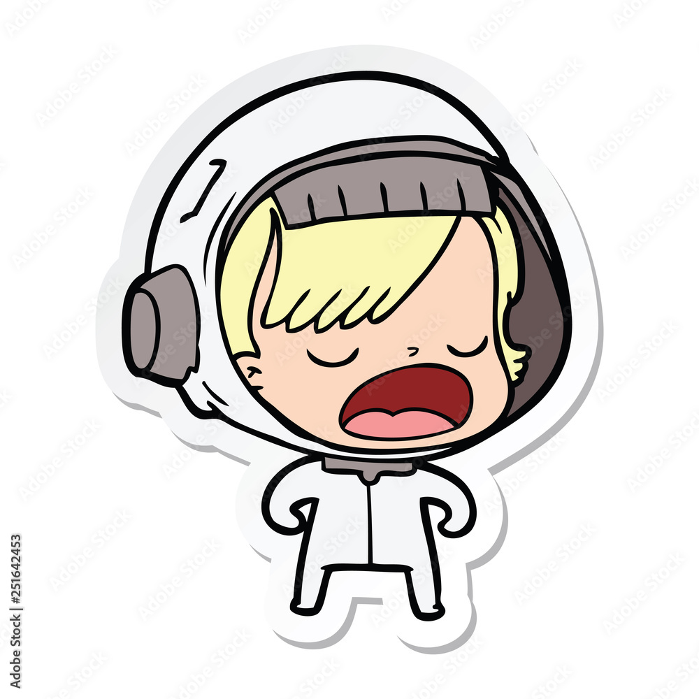 sticker of a cartoon talking astronaut woman sticker of a cartoon talking astronaut woman