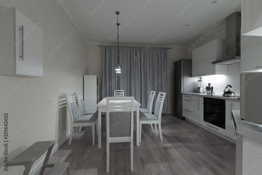 Fototapeta premium Interior. Kitchen modern, white, gray, beige color