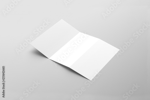 Blank Trifold Paper Brochure Mock-up on soft gray background with soft shadows. 3D rendering © sabir