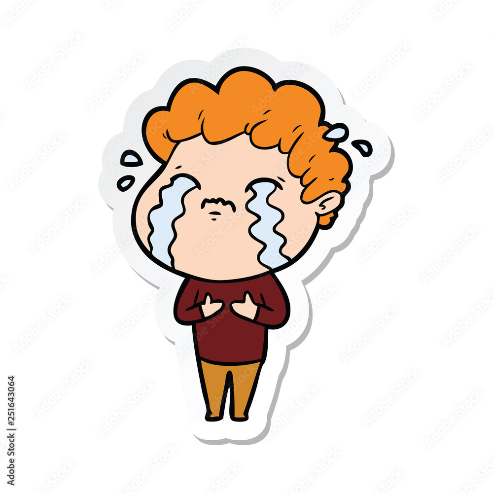 sticker of a cartoon man crying sticker of a cartoon man crying