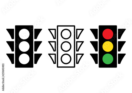 Traffic light icon. Black, colored flat and outline design signs. Vector illustration