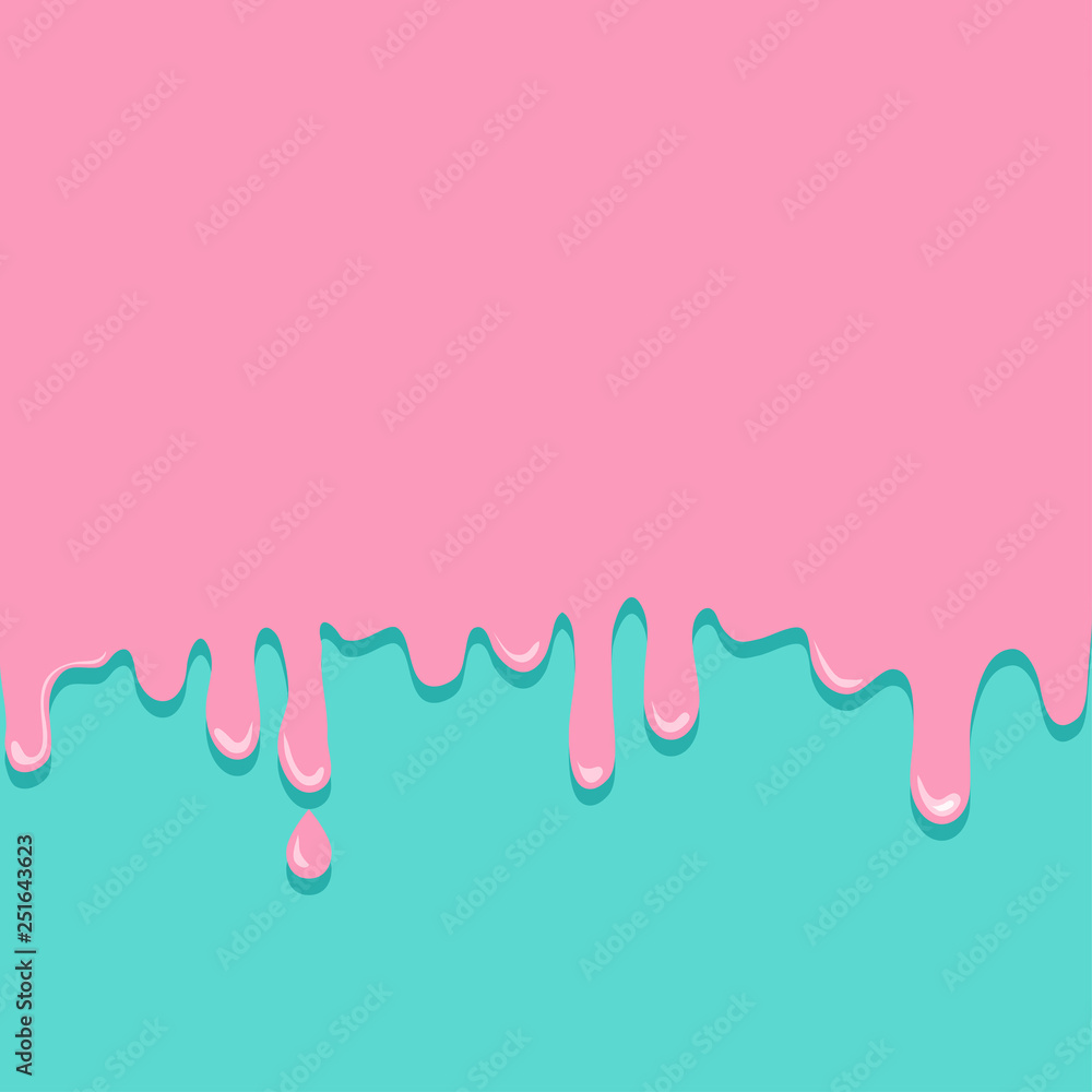 Sweet caramel background with place for your text. Dripping pink caramel on azure background, flow down. Vector illustration Sweet caramel background with place for your text. Dripping pink caramel on azure background, flow down. Vector illustration