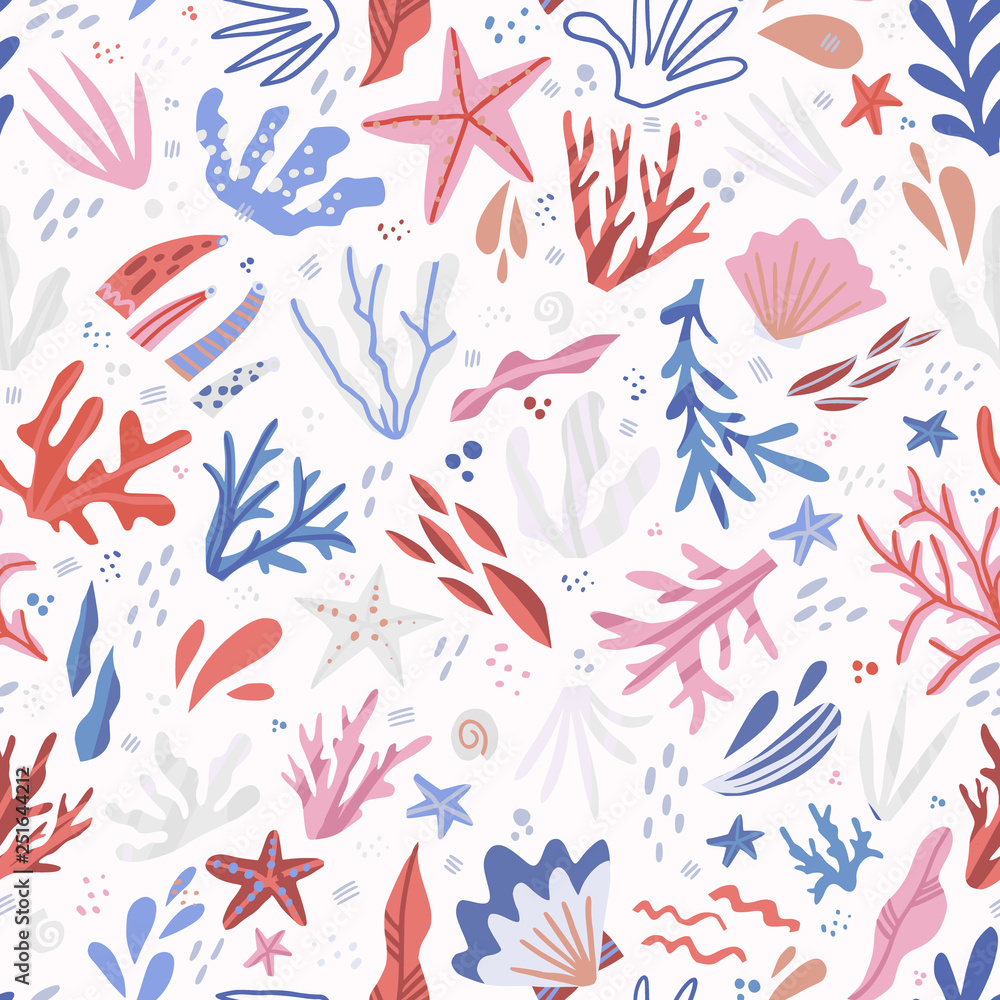 Underwater life hand drawn seamless pattern Underwater life hand drawn seamless pattern