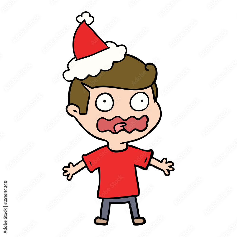 Fototapeta premium line drawing of a man totally stressed out wearing santa hat