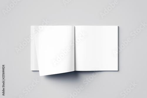 Blank Square  Brochure or Magazine Mock-up on soft gray background. 3D rendering.