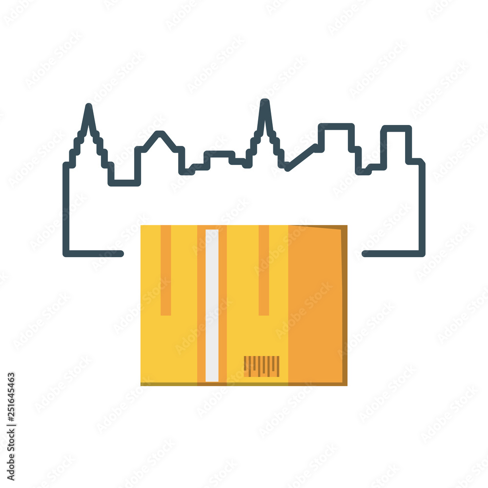 box carton with cityscape icon box carton with cityscape icon