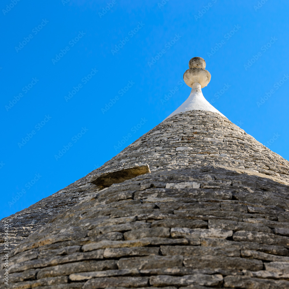 Detail of the roof of a typical trullo in Alberobello (Italy). Square format.