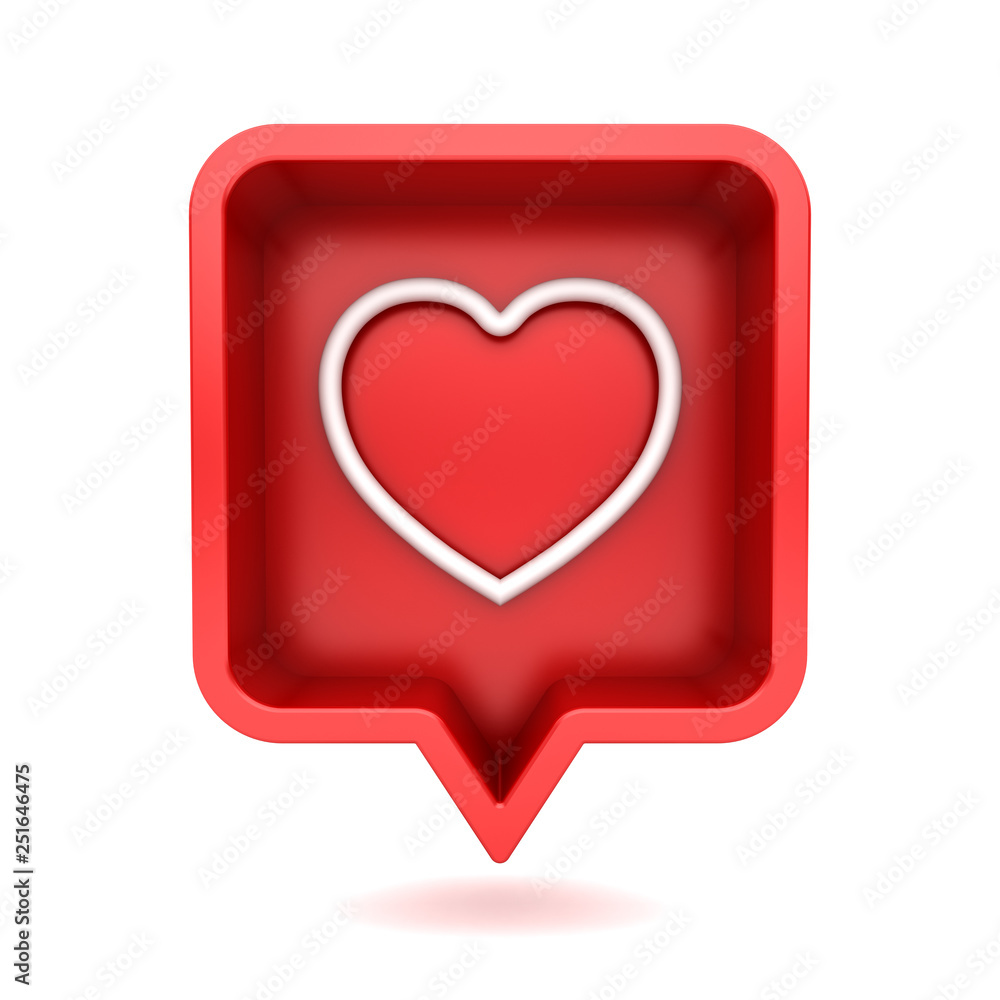 3d social media notification love like heart icon in red rounded square pin isolated on white background with shadow 3D rendering 3d social media notification love like heart icon in red rounded square pin isolated on white background with shadow 3D rendering