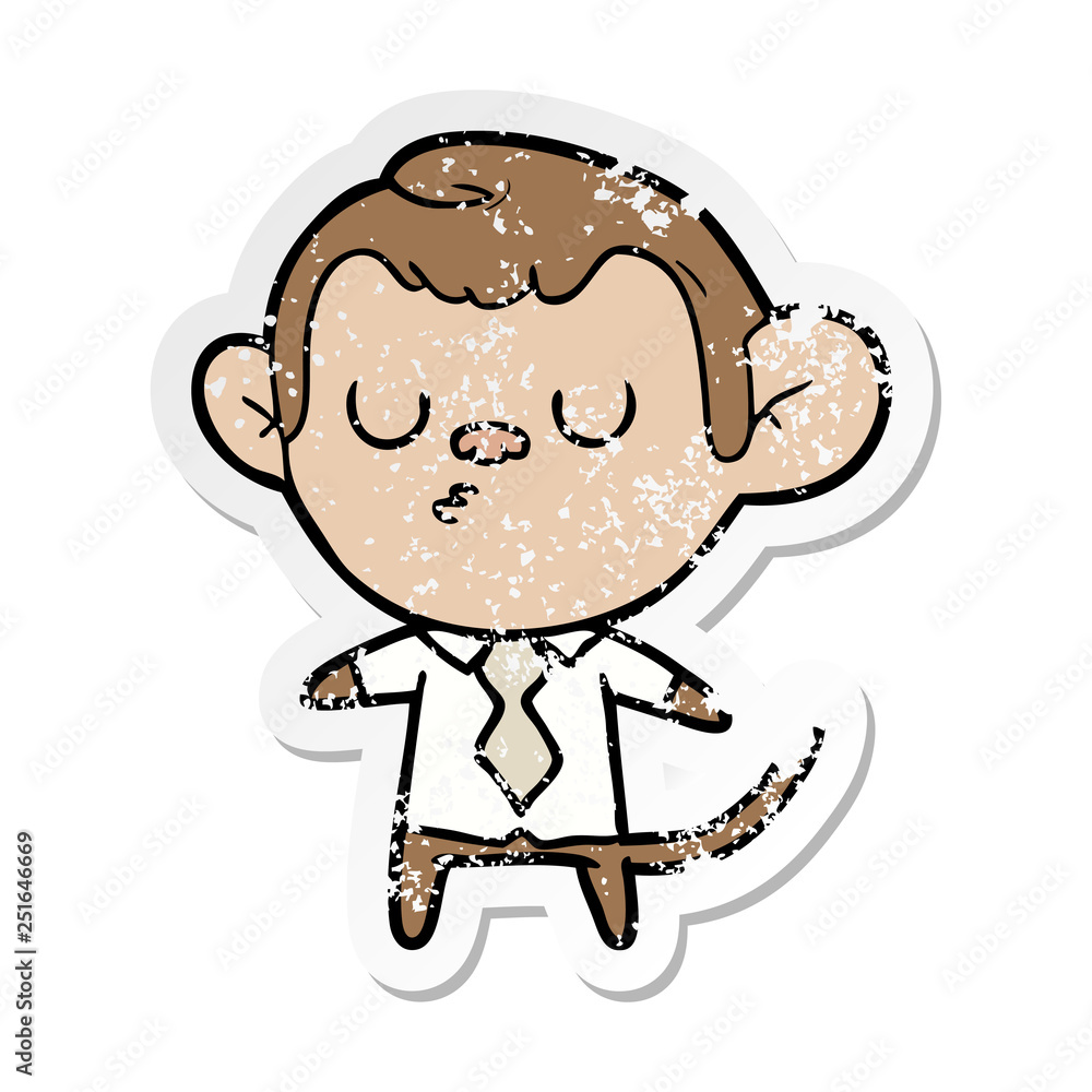 distressed sticker of a cartoon monkey distressed sticker of a cartoon monkey