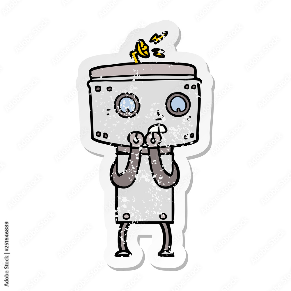 distressed sticker of a nervous cartoon robot distressed sticker of a nervous cartoon robot