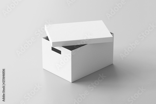 Realistic White Blank Cardboard Boxes isolated on white background. Mock-up to easy change colors. Ready for your design. 3D rendering.Storage Box Mock up.