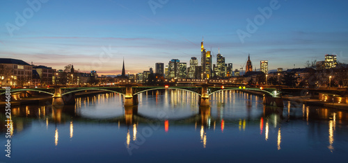 Stunning sunset view of financial skyline in Frankfurt